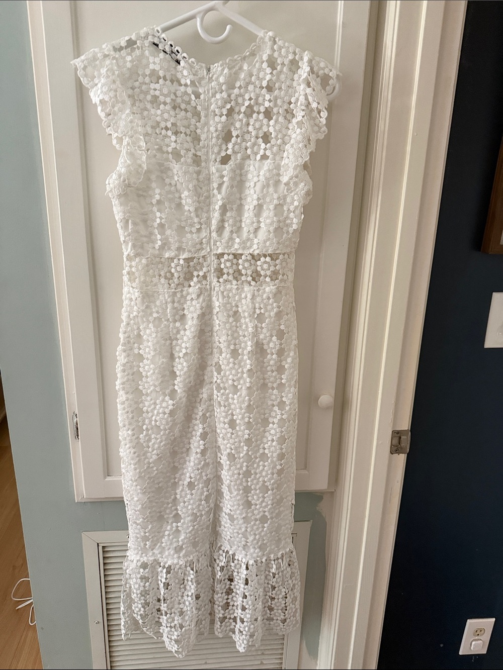 Petal & Pup White Floral Crochet Midi Dress with Ruffle Hem - Picture 3 of 8